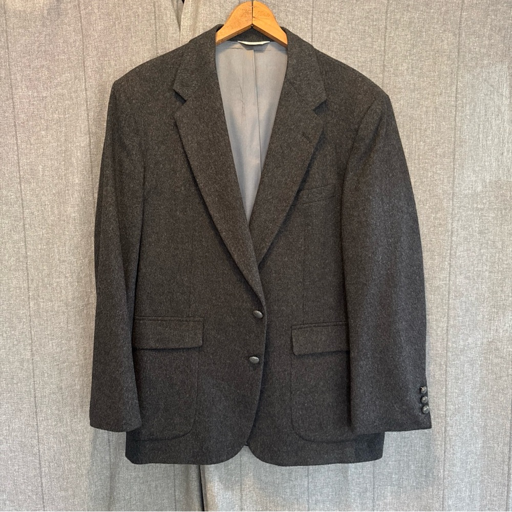 VTG Hunt Valley Men's Flannel Sport Coat Blazer Two Button Black Camel Hair 46R